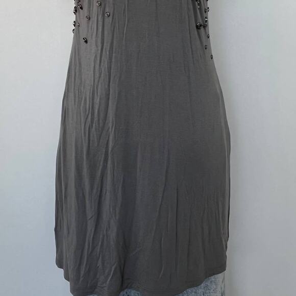 Twelfth Street by Cynthia Vincent Gray Tunic Top Mini Dress Metal Snap Buttons M - Picture 6 of 9